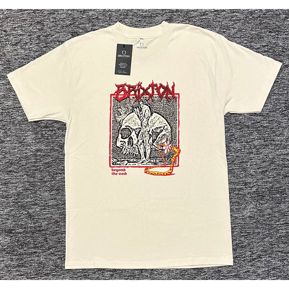 Brixton Beyond the Void Graphic Mens Medium Cream Skull Serpent Cotton T-Shirt